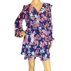 Parker Navy and Pink Floral Long Sleeve Dress, size small, EUC